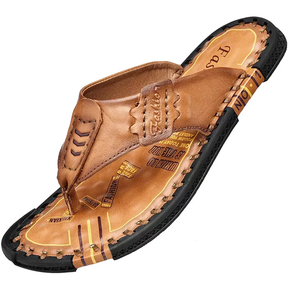 頭層牛皮包頭人字拖涼鞋男日常外穿防滑耐磨潮7223大碼沙灘鞋 歷史價格詳細信息