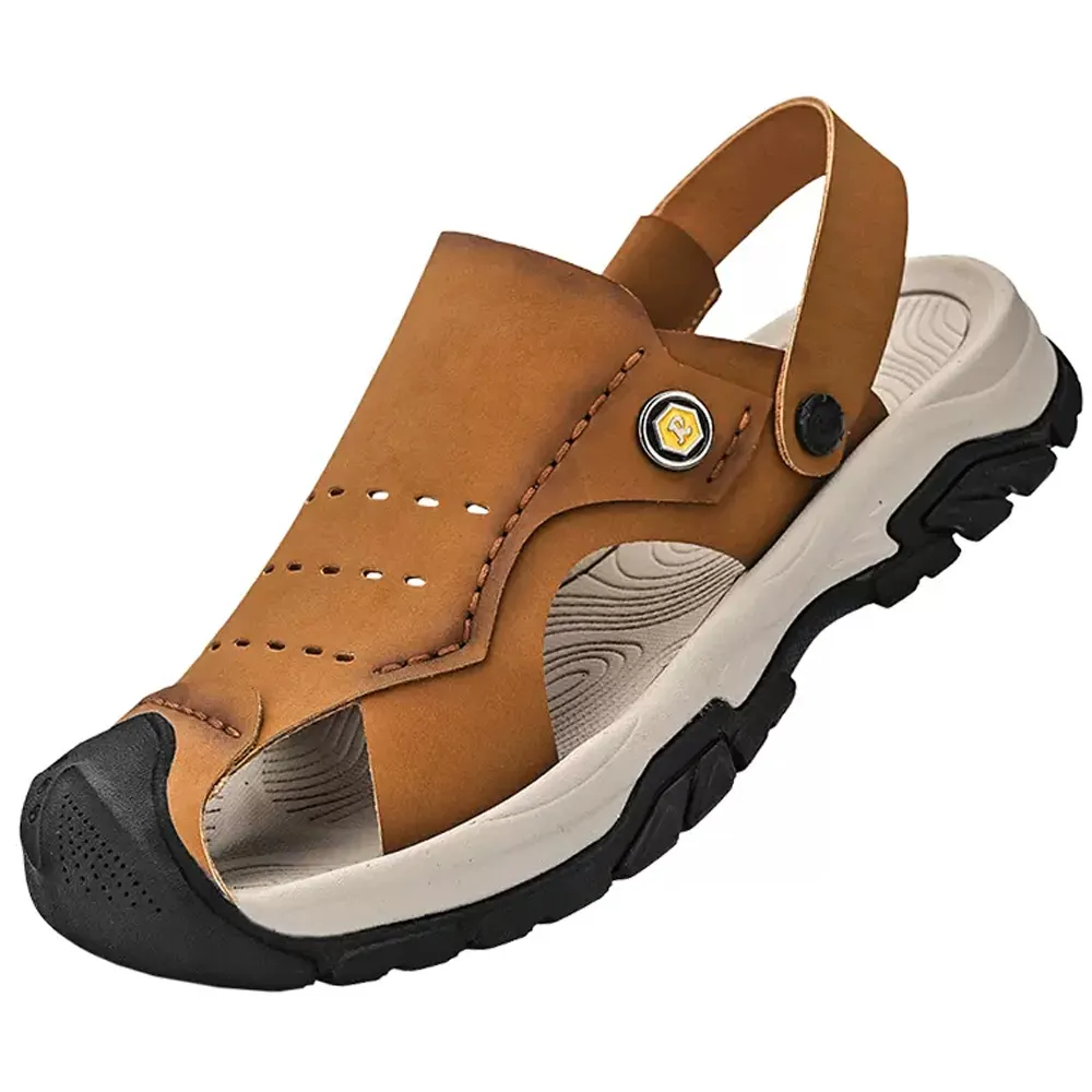 大友SAZ121口三色皮凉鞋男真皮厚底镂空中老年爸爸鞋包头牛筋底洞洞鞋杰恆 歷史價格詳細信息