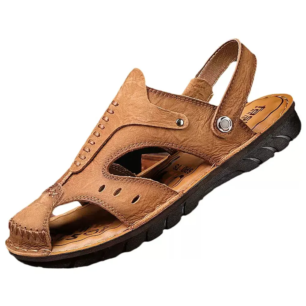 頭層牛皮包頭涼鞋魔術貼防滑減震戶外休閒透氣沙灘鞋 歷史價格詳細信息