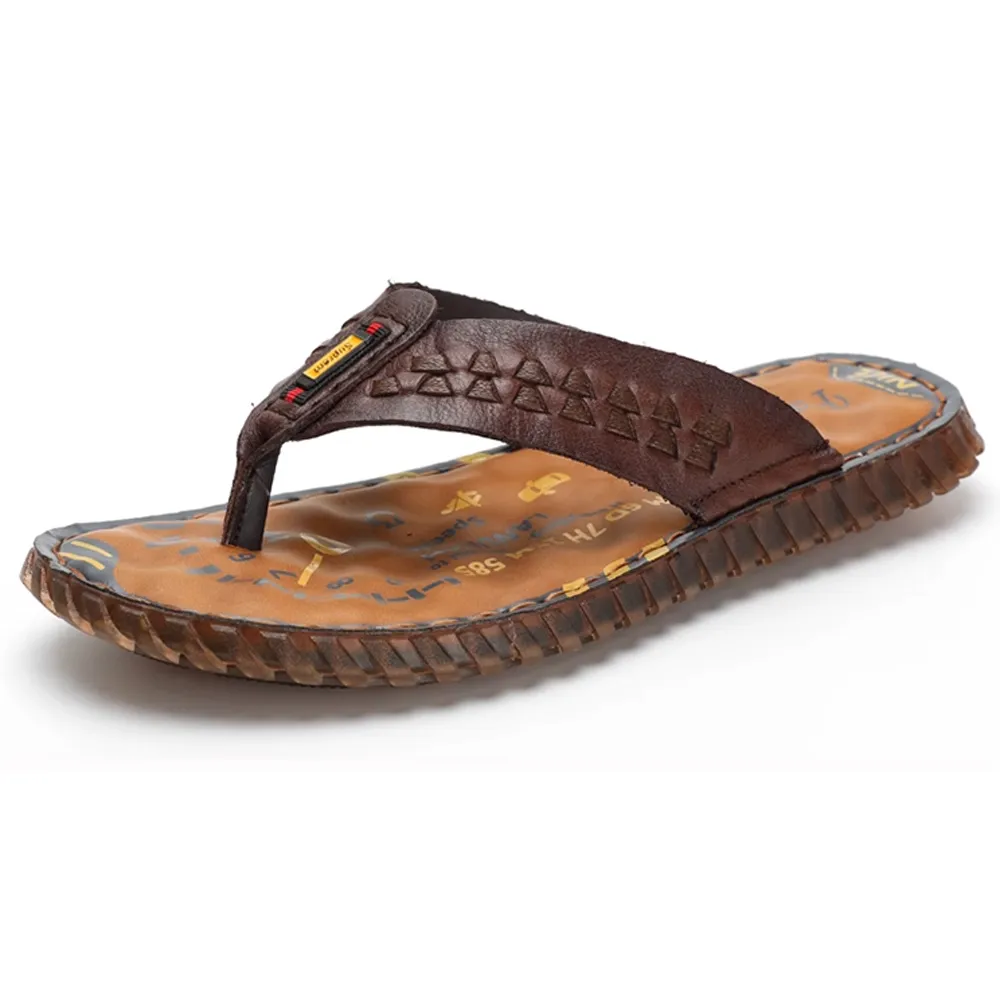 頭層牛皮包頭人字拖涼鞋男日常外穿防滑耐磨潮7223大碼沙灘鞋 歷史價格詳細信息