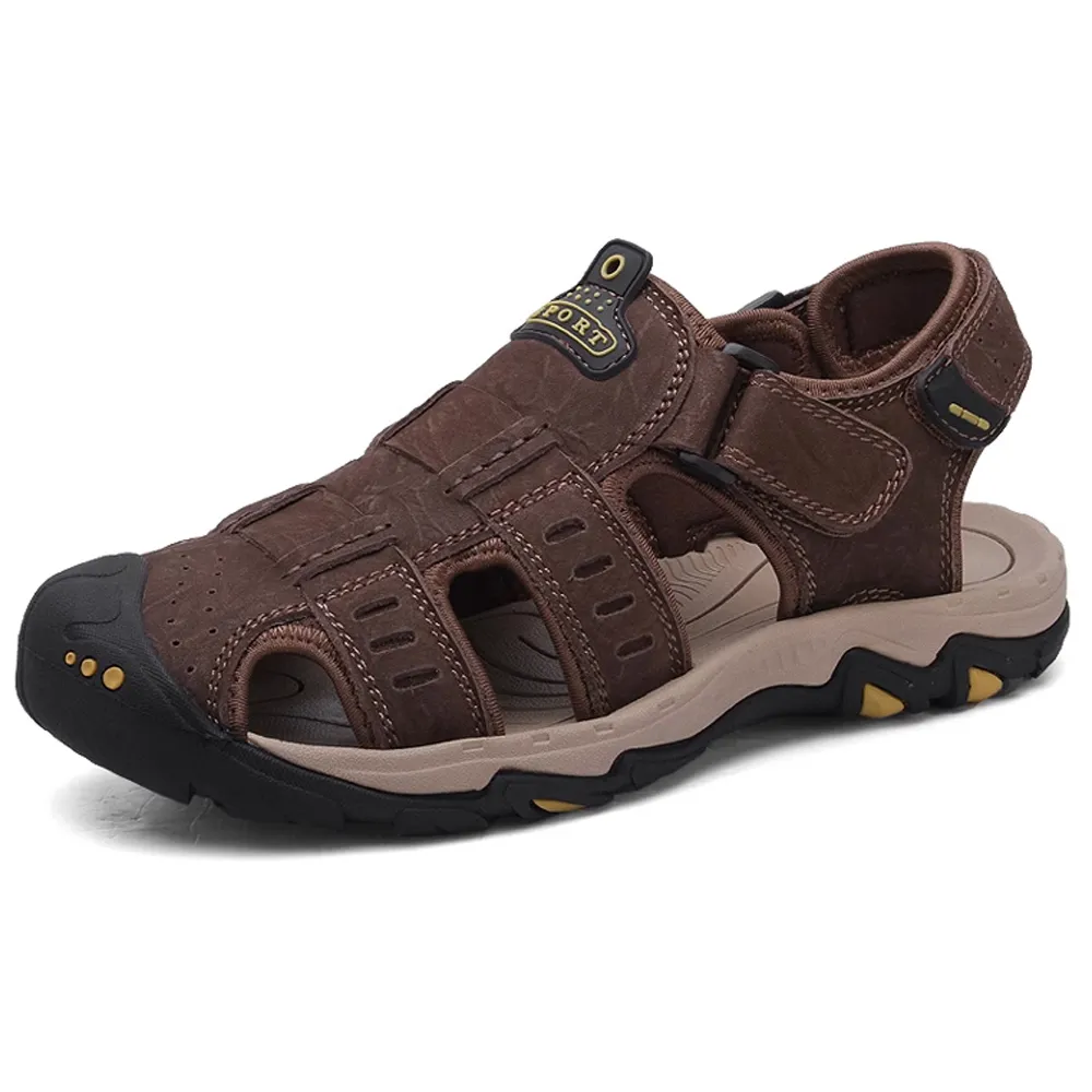 頭層牛皮包頭涼鞋男真皮大尺碼防水兩用拖鞋2024夏季透氣男士沙灘鞋 歷史價格詳細信息
