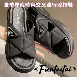 【Funtaitai】夏季厚底時尚交叉流行涼拖鞋 尺碼:38-39 歷史價格詳細信息