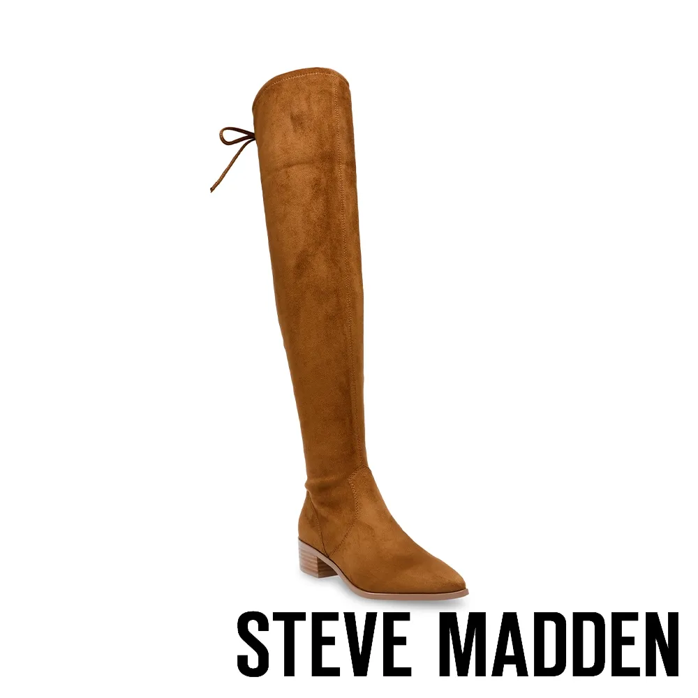 【STEVE MADDEN】ARCHEY 麂皮後綁帶尖頭過膝靴(黑色) 歷史價格詳細信息