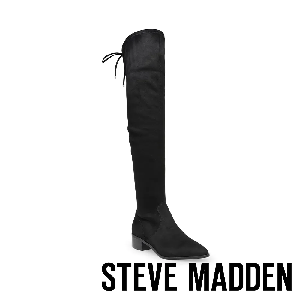 【STEVE MADDEN】ARCHEY 麂皮後綁帶尖頭過膝靴(黑色) 歷史價格詳細信息