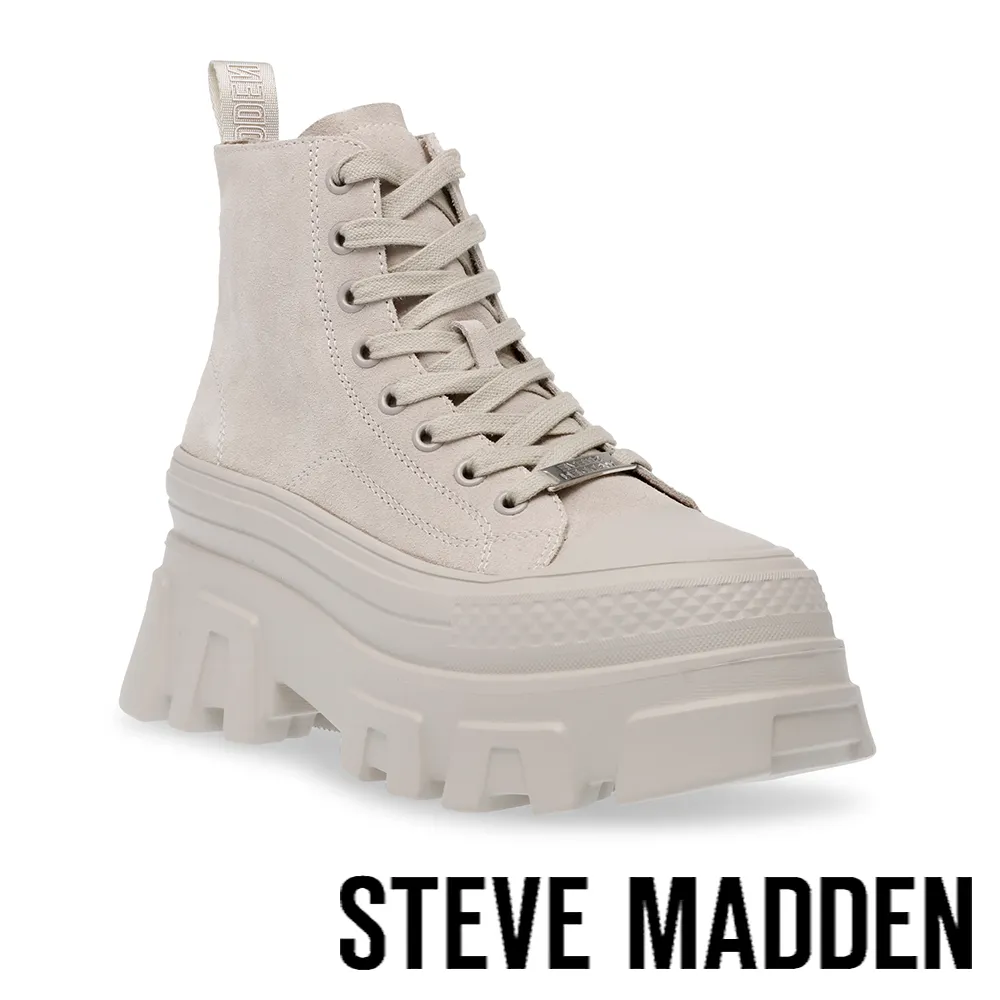 【STEVE MADDEN】SUTTON 厚底綁帶短筒休閒馬汀靴(米灰色) 歷史價格詳細信息