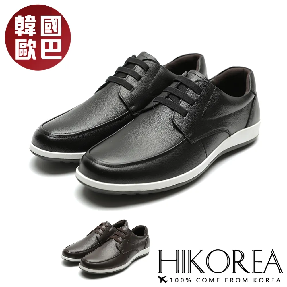 【HIKOREA】正韓空運/皮革休閒鞋。男款止滑吸震鞋墊手作皮革免綁鞋帶休閒鞋(73-480/共二色/現貨+預購) 歷史價格詳細信息