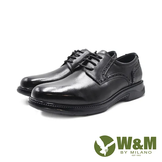 W&M 氣墊感寬楦方頭綁帶經典男皮鞋-黑 歷史價格詳細信息