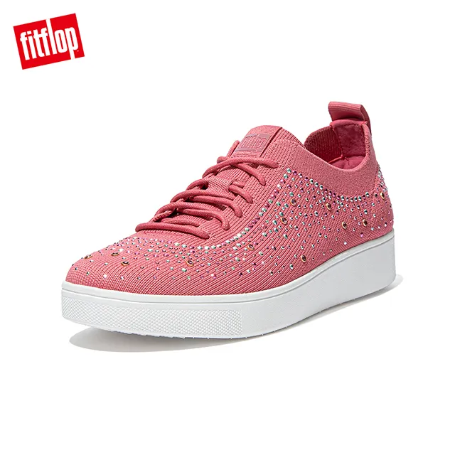 【FitFlop】RALLY OMBRE-CRYSTAL KNIT TRAINERS運動風繫帶休閒鞋-女(黑色) 歷史價格詳細信息