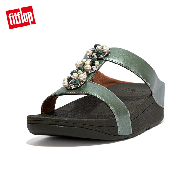 【FitFlop】FINO PEARL-CHAIN TOE-POST SANDALS立體珠飾花圈設計夾腳涼鞋−女(海灣綠 歷史價格詳細信息