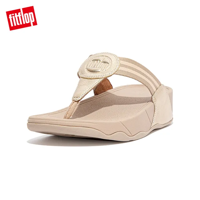 【FitFlop】WALKSTAR FINESTRIPE WEBBING TOE-POST SANDALS經典復刻LOGO夾腳涼鞋-女(珊瑚橙色) 歷史價格詳細信息