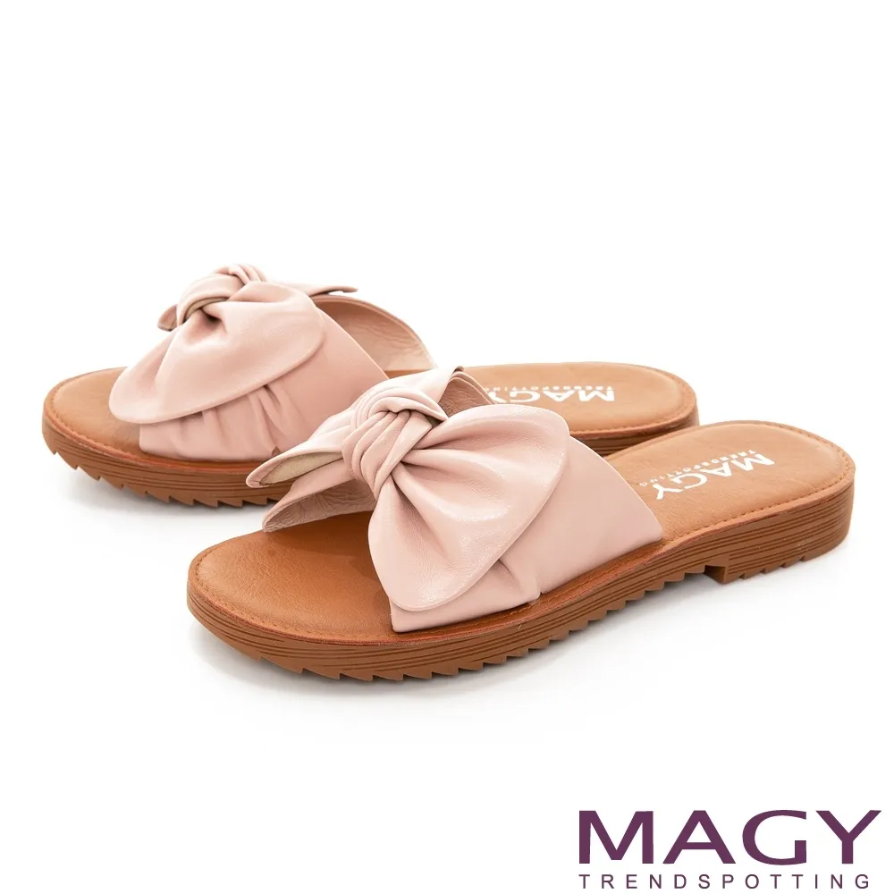 【MAGY】大蝴蝶結造型真皮平底 女 拖鞋(粉色) 歷史價格詳細信息