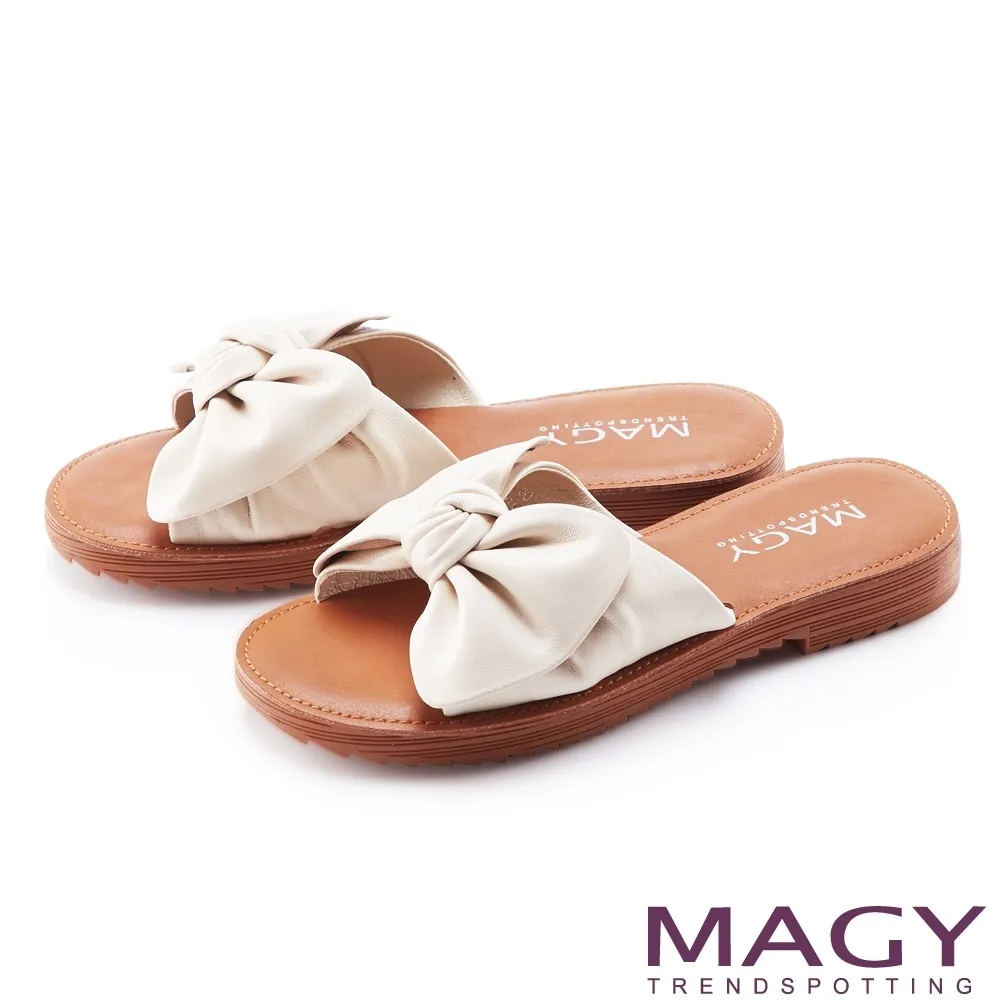 【MAGY】大蝴蝶結造型真皮平底 女 拖鞋(粉色) 歷史價格詳細信息