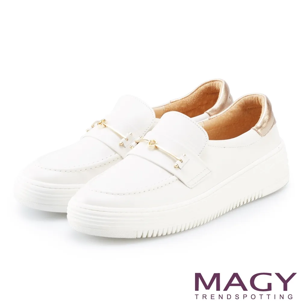 【MAGY】雙皮革金屬飾條厚底休閒鞋(杏色) 歷史價格詳細信息