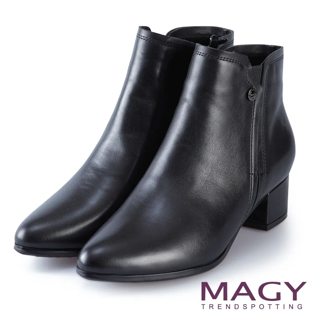 【MAGY】俐落剪裁真皮粗高跟 女 短靴(棕色) 歷史價格詳細信息