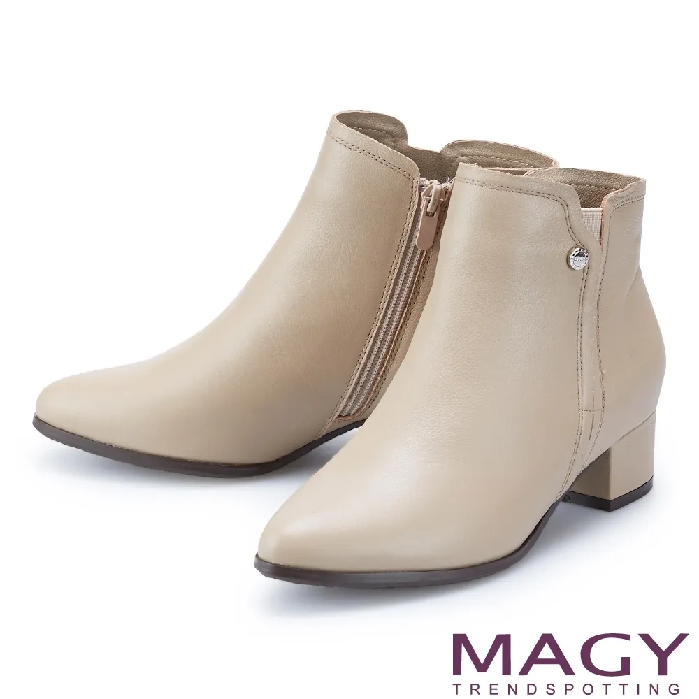 【MAGY】俐落剪裁真皮粗高跟 女 短靴(棕色) 歷史價格詳細信息