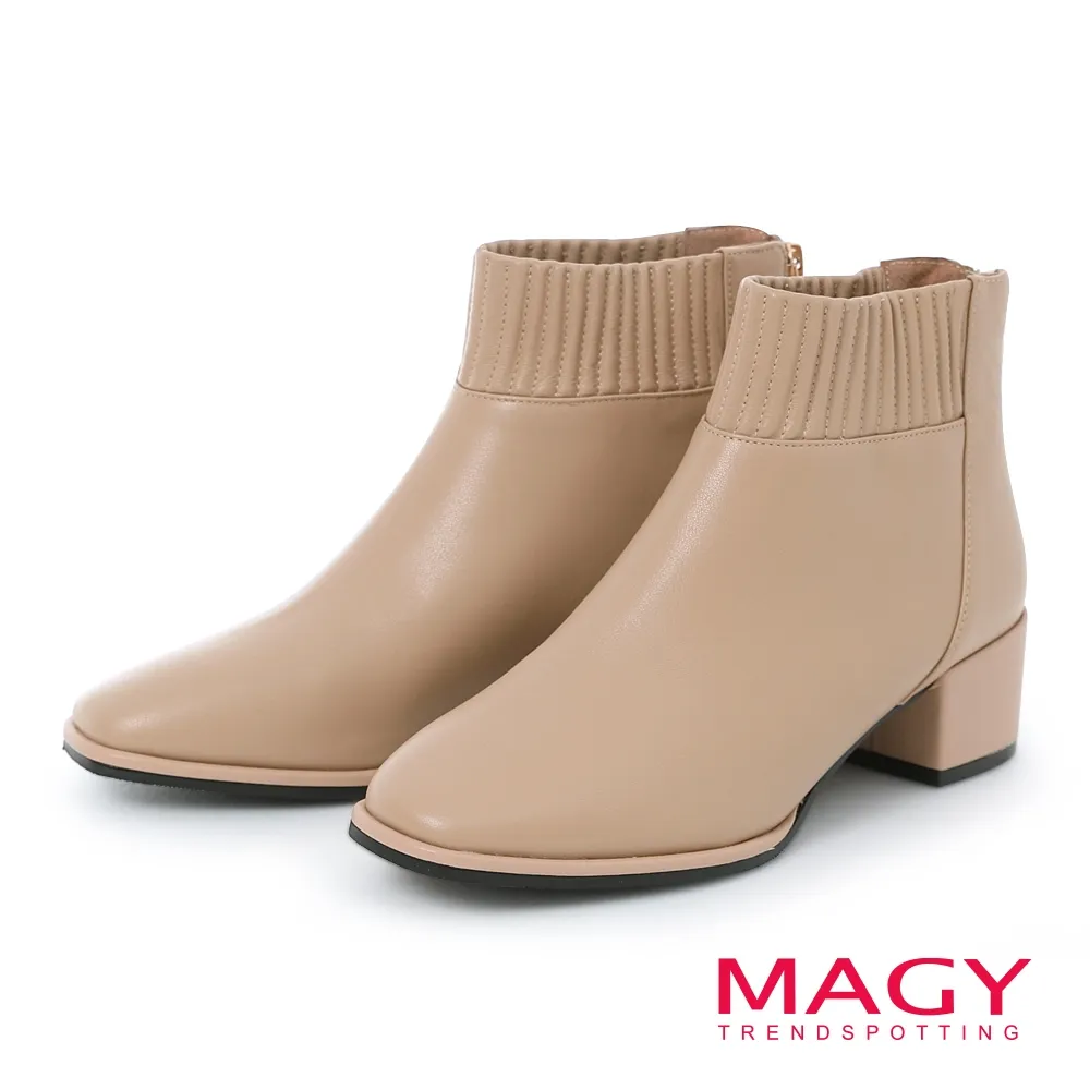 【MAGY】質感壓線真皮粗跟 女 短靴(黑色) 歷史價格詳細信息