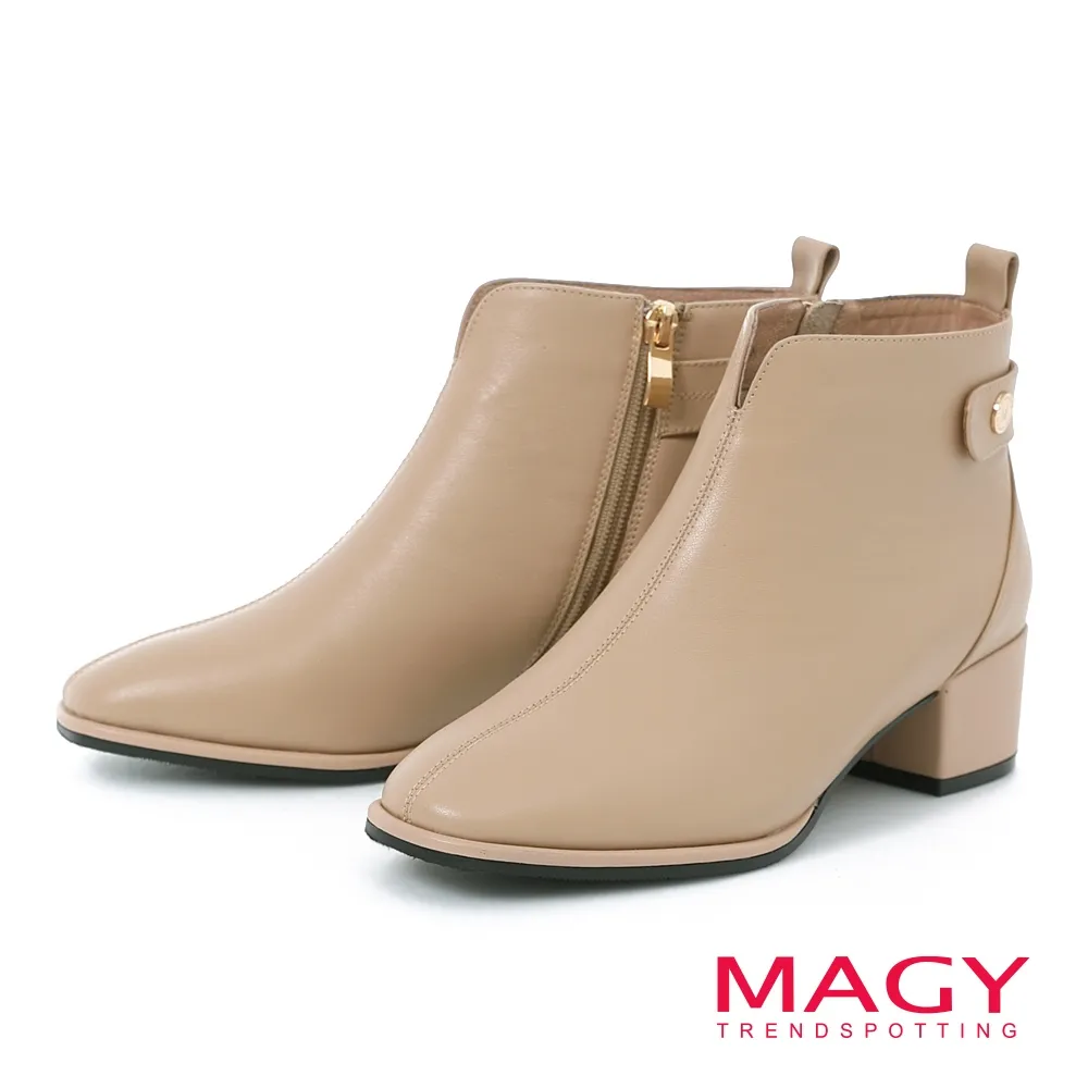 【MAGY】俐落剪裁真皮粗高跟 女 短靴(棕色) 歷史價格詳細信息