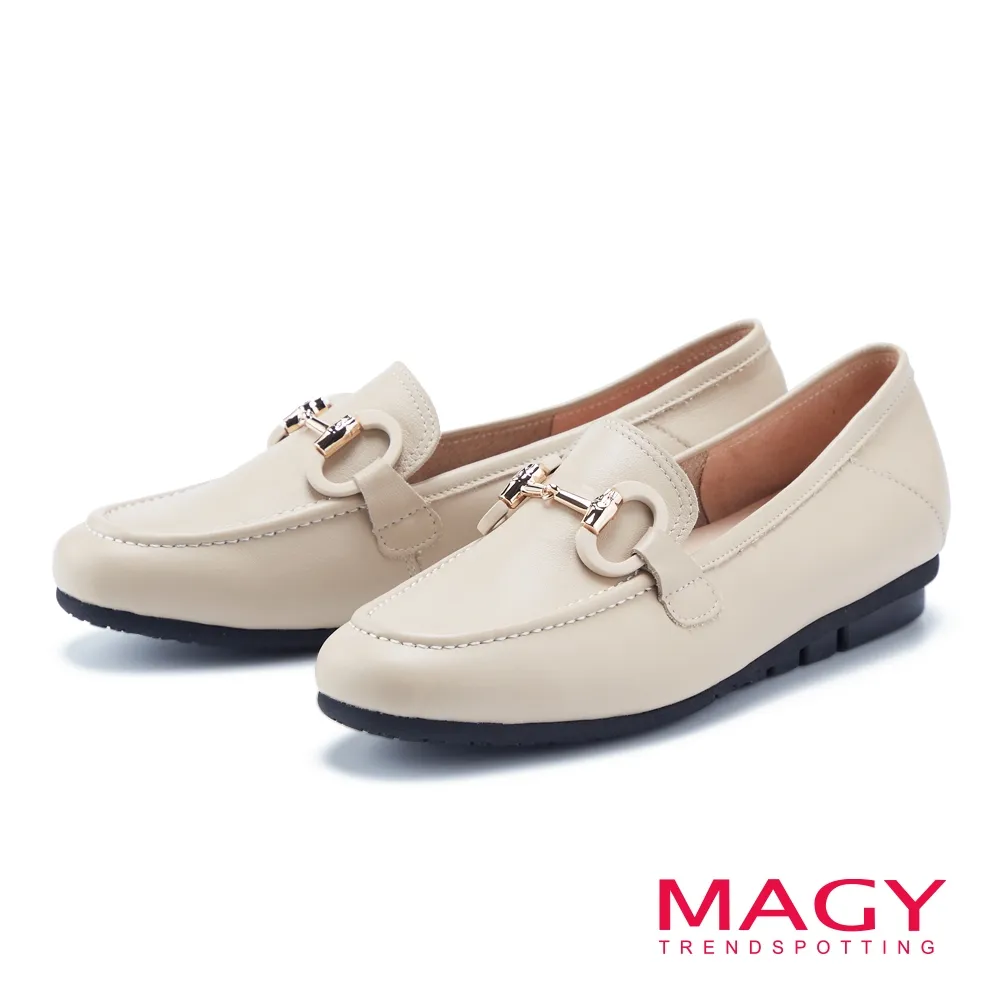 【MAGY】金屬馬銜釦真皮平底樂福鞋(杏色) 歷史價格詳細信息