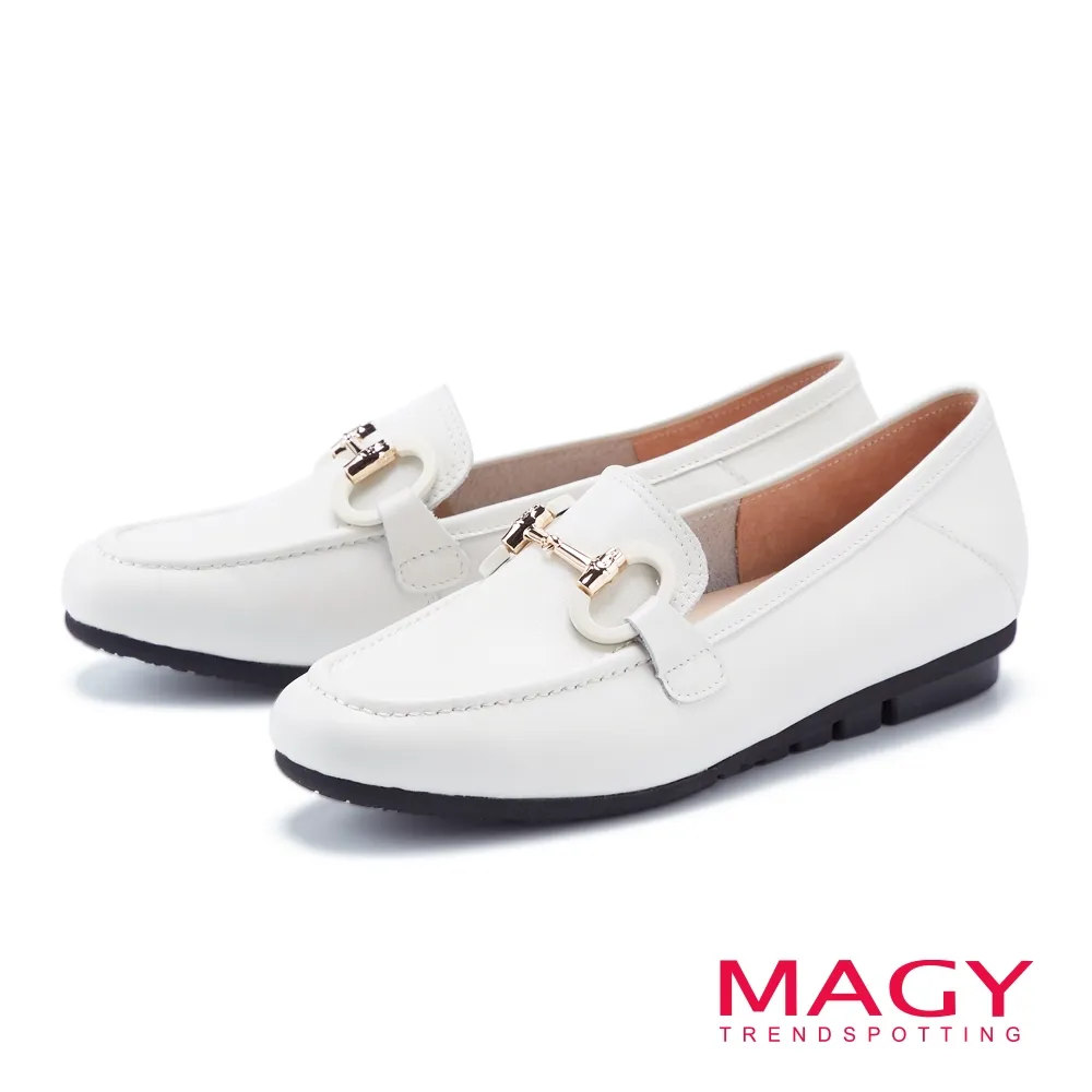 【MAGY】金屬馬銜釦真皮平底樂福鞋(杏色) 歷史價格詳細信息