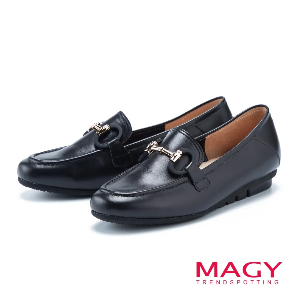 【MAGY】金屬馬銜釦真皮平底樂福鞋(杏色) 歷史價格詳細信息