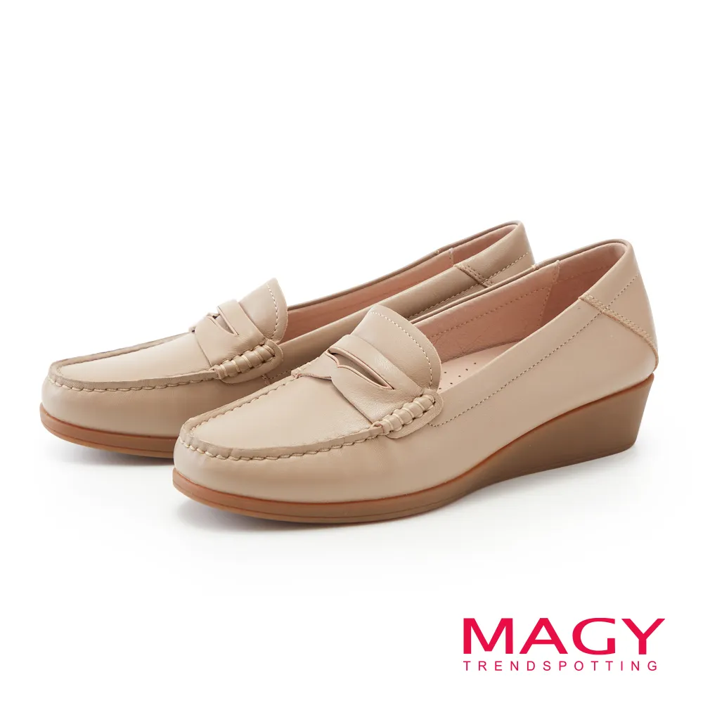 MAGY 經典素面蝴蝶結真皮厚底休閒鞋 藍色 歷史價格詳細信息