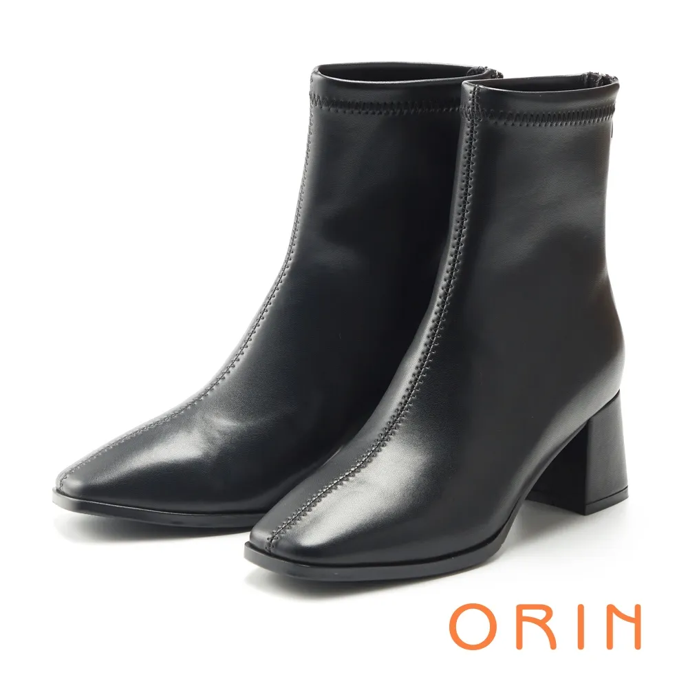 【ORIN】質感素面牛皮粗跟短靴(黑色) 歷史價格詳細信息