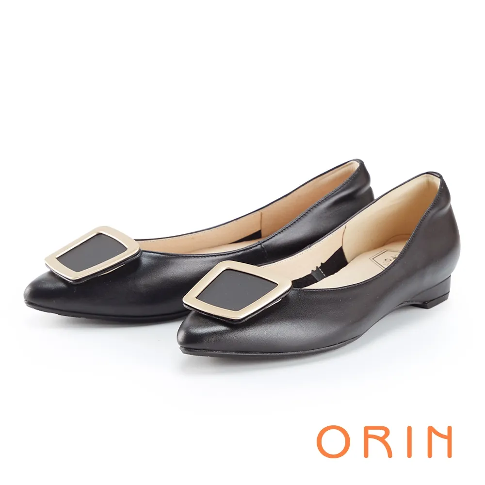 【ORIN】金屬框飾真皮尖頭 女 低跟鞋(米色) 歷史價格詳細信息