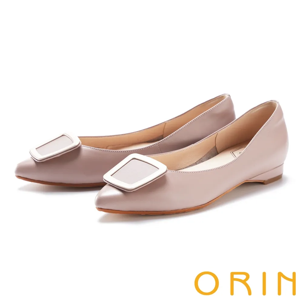 【ORIN】金屬框飾真皮尖頭 女 低跟鞋(米色) 歷史價格詳細信息