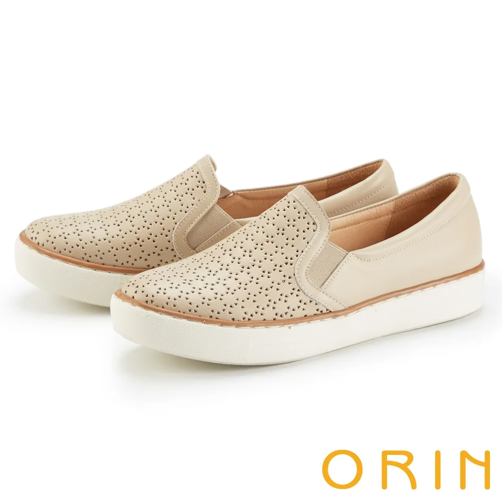 ORIN 洞洞造型蝴蝶結真皮方頭平底鞋 杏色 歷史價格詳細信息