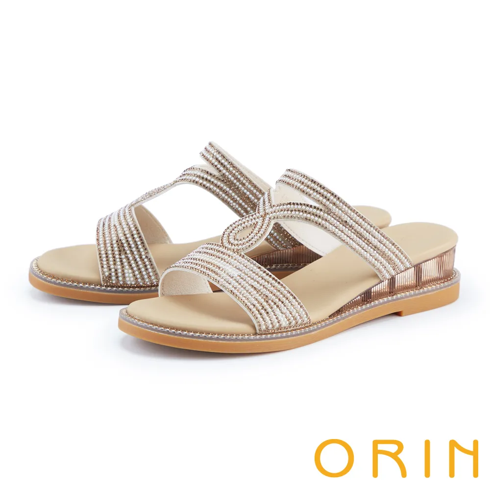 【ORIN】珍珠金屬鍊真皮方頭中跟鞋(裸色) 歷史價格詳細信息