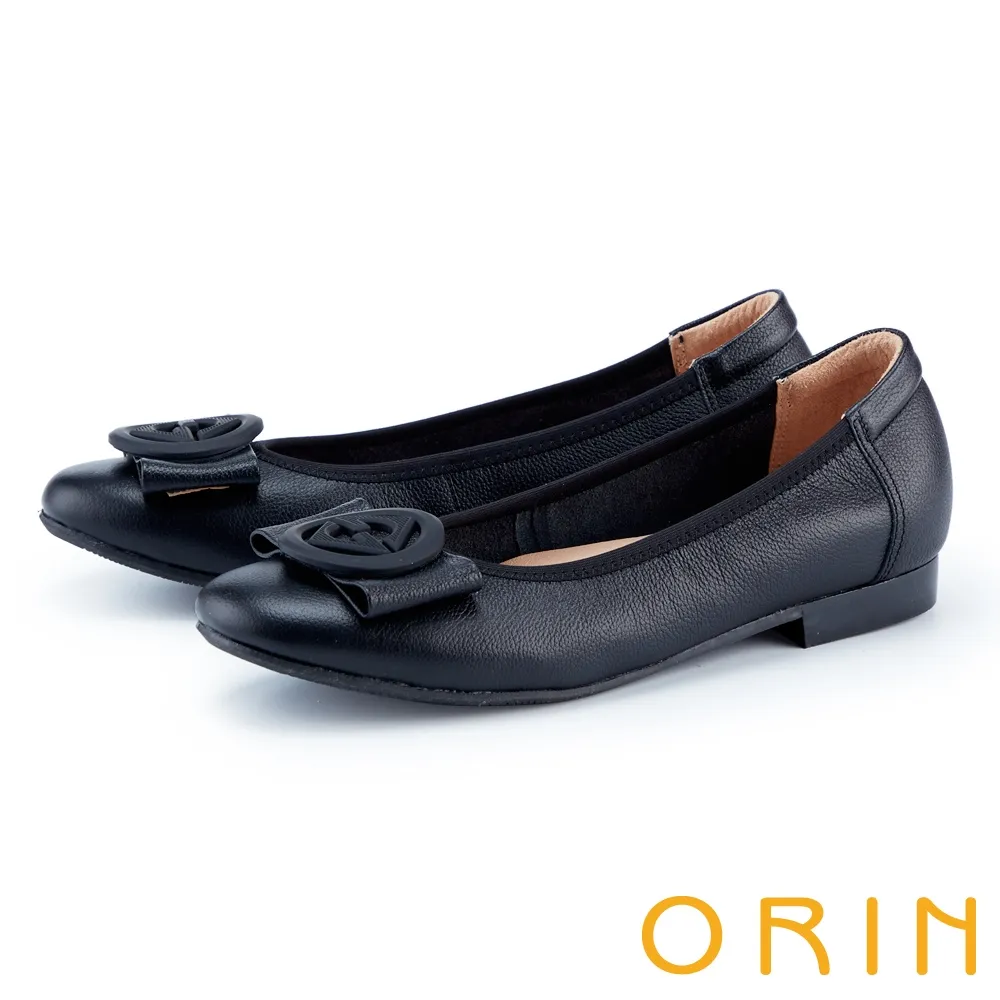 ORIN 蝴蝶結金屬飾釦水鑽真皮楔型低跟鞋 黑色 歷史價格詳細信息