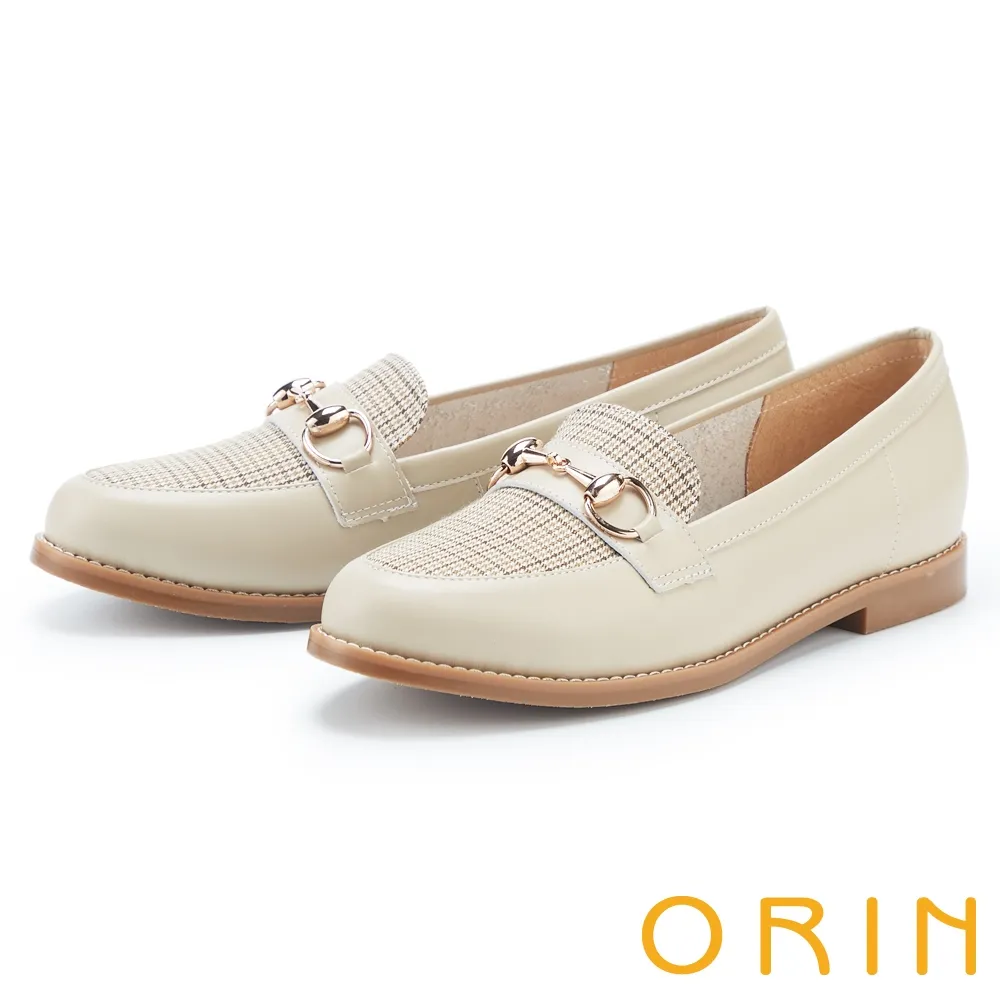 【ORIN】馬銜釦牛皮平底休閒鞋(杏色) 歷史價格詳細信息