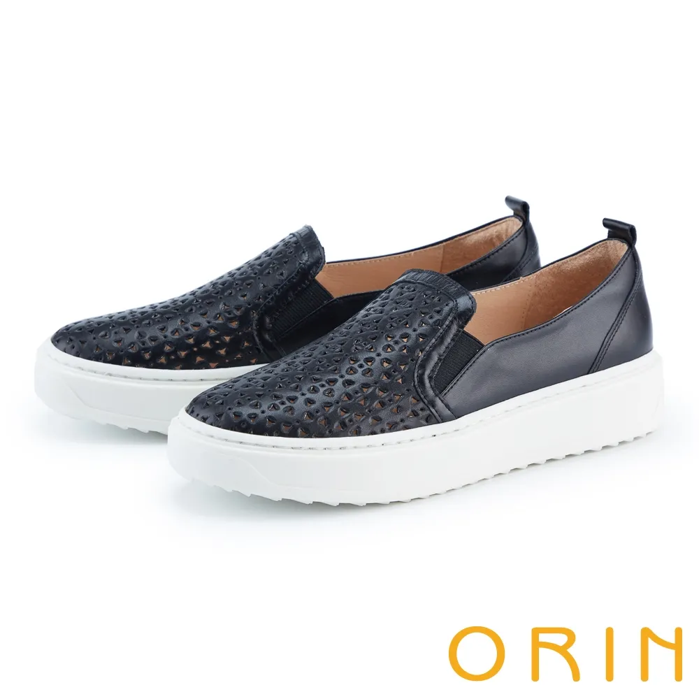 【ORIN】牛皮沖孔厚底樂福休閒鞋(黑色) 歷史價格詳細信息