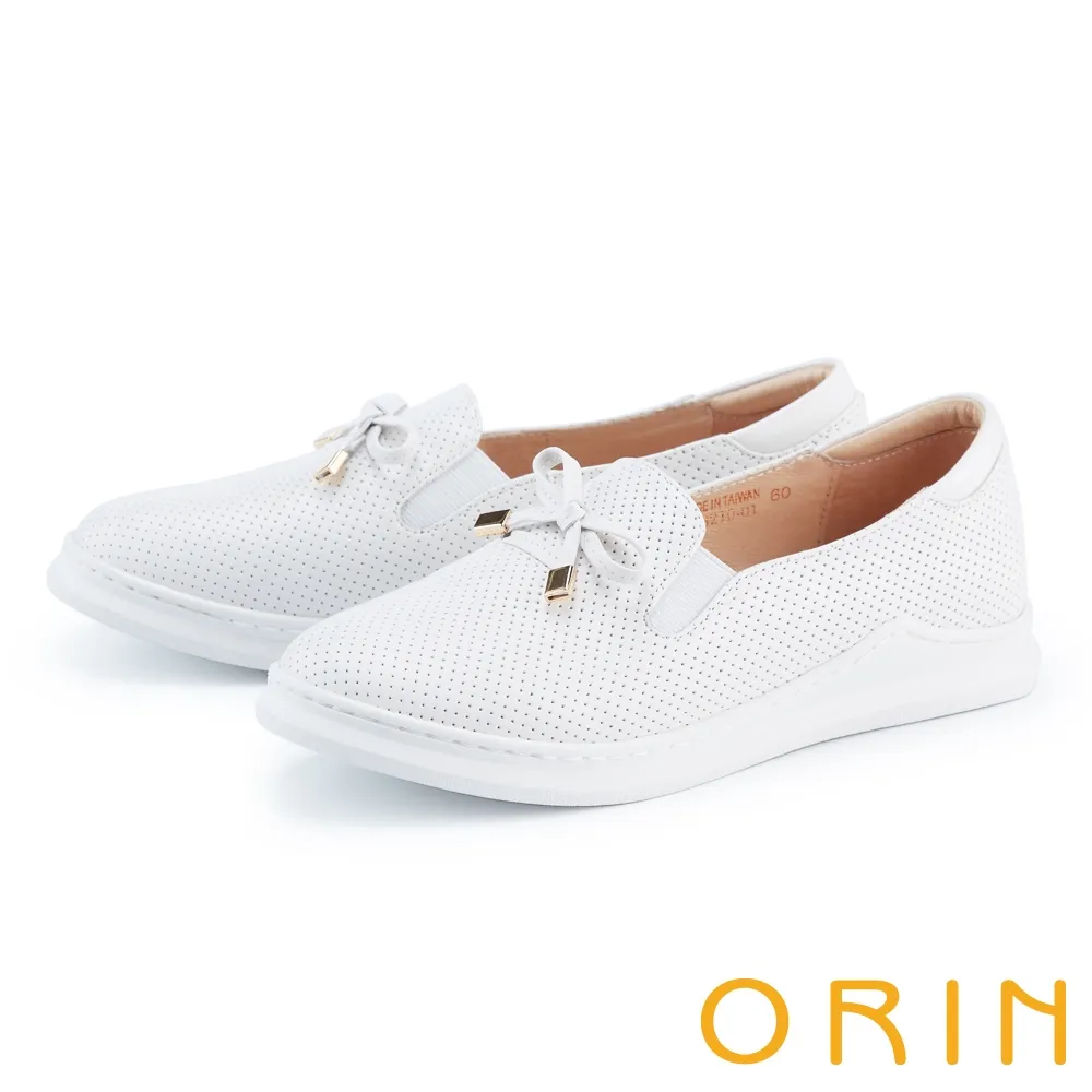 ORIN 蝴蝶結金屬飾釦水鑽真皮楔型低跟鞋 黑色 歷史價格詳細信息