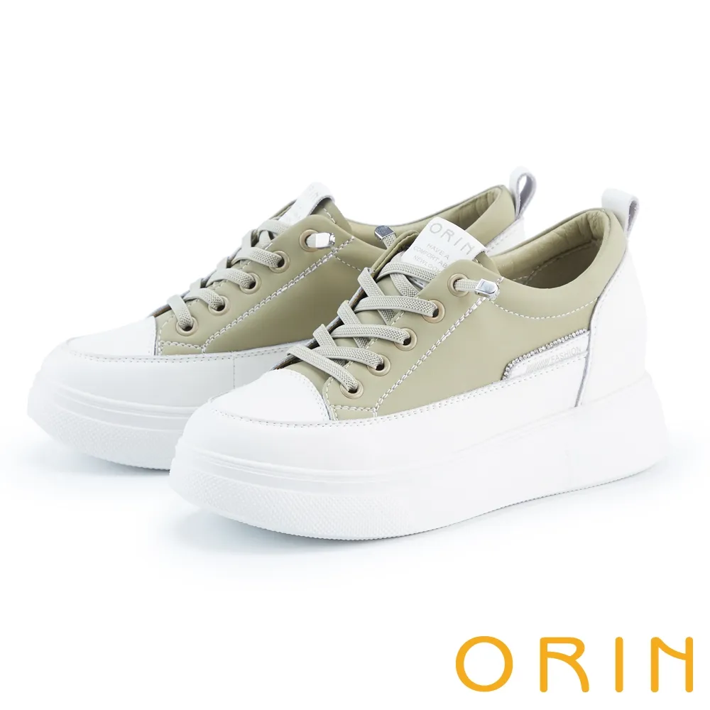 【ORIN】牛皮免綁帶厚底內增高 女 休閒鞋(黑色) 歷史價格詳細信息