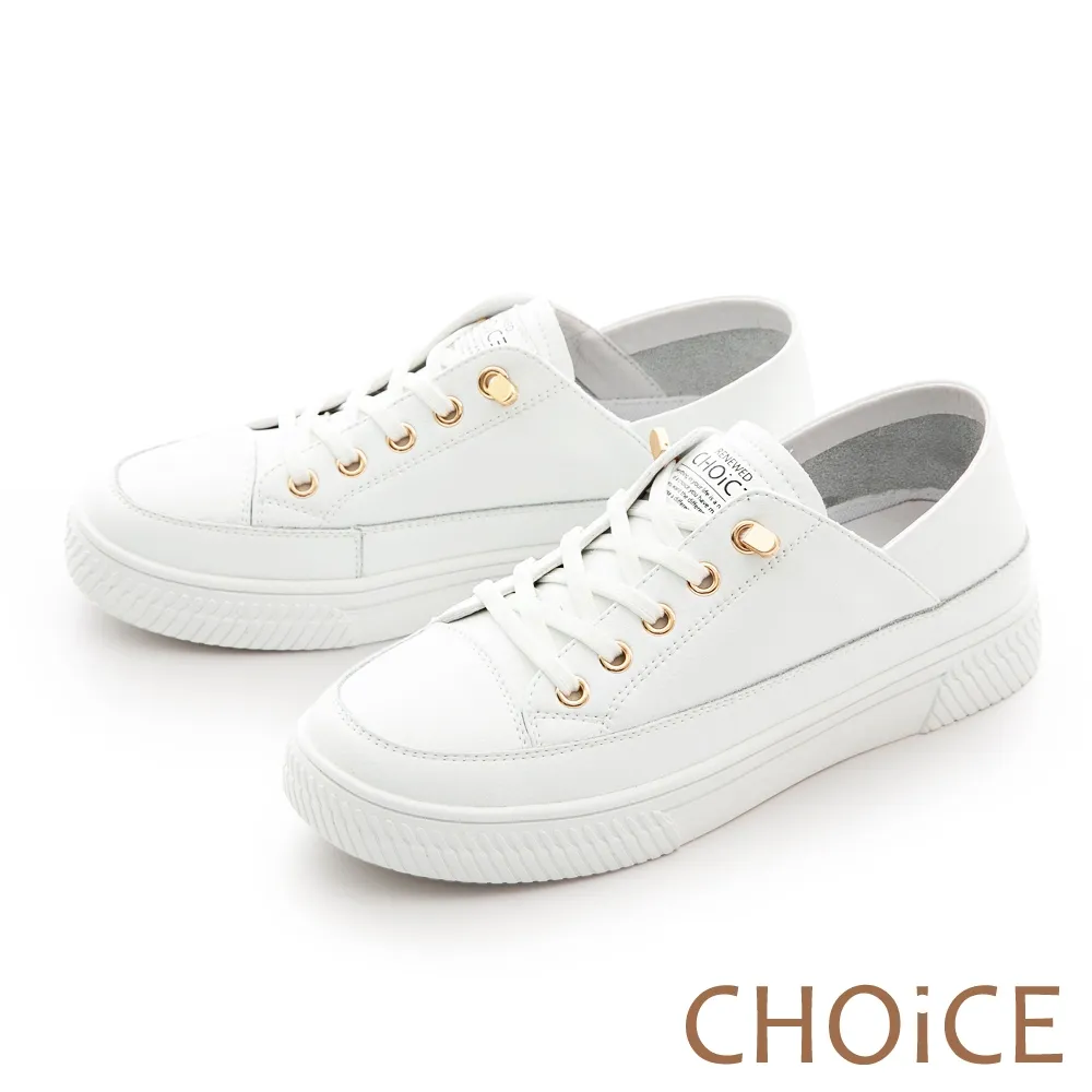 【CHOiCE】免綁帶牛皮厚底休閒鞋(白色) 歷史價格詳細信息