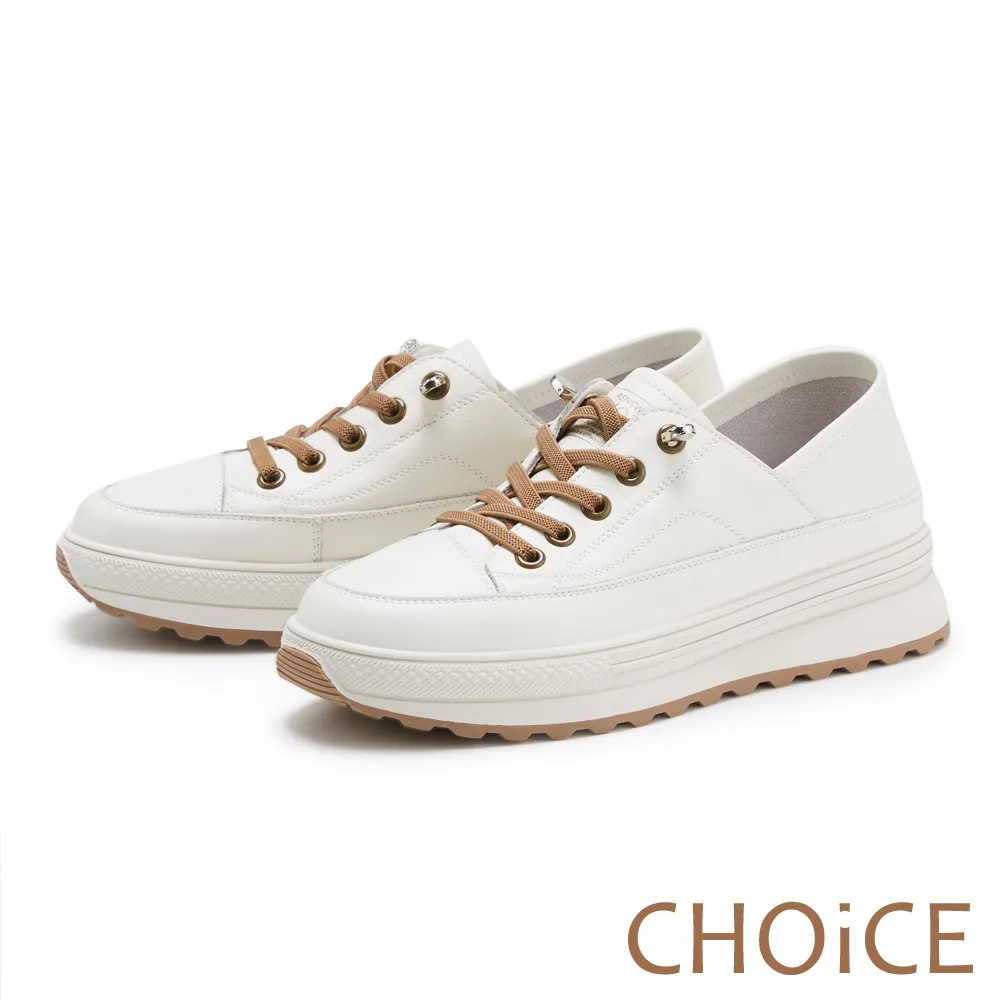 【CHOiCE】免綁帶牛皮厚底休閒鞋(白色) 歷史價格詳細信息