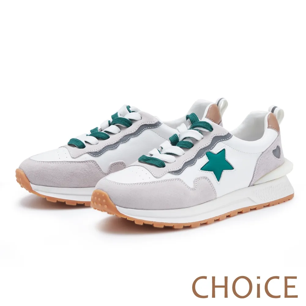 【CHOiCE】真皮拚色免綁帶厚底休閒鞋(粉色) 歷史價格詳細信息