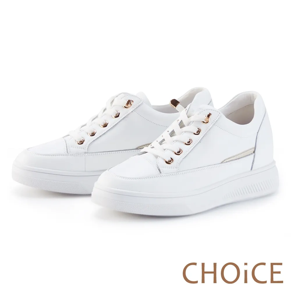 CHOiCE 素面牛皮綁帶厚底高筒休閒鞋 米色 歷史價格詳細信息