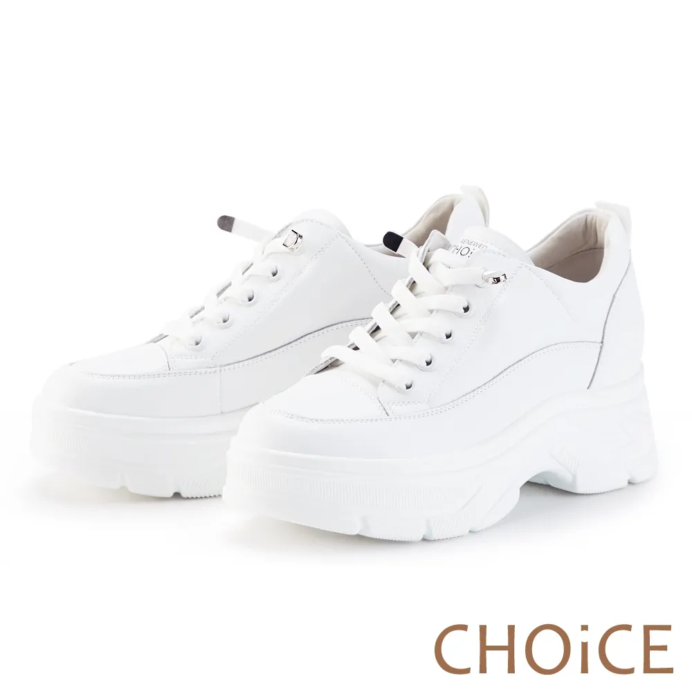 【CHOiCE】免綁帶牛皮厚底休閒鞋(白色) 歷史價格詳細信息