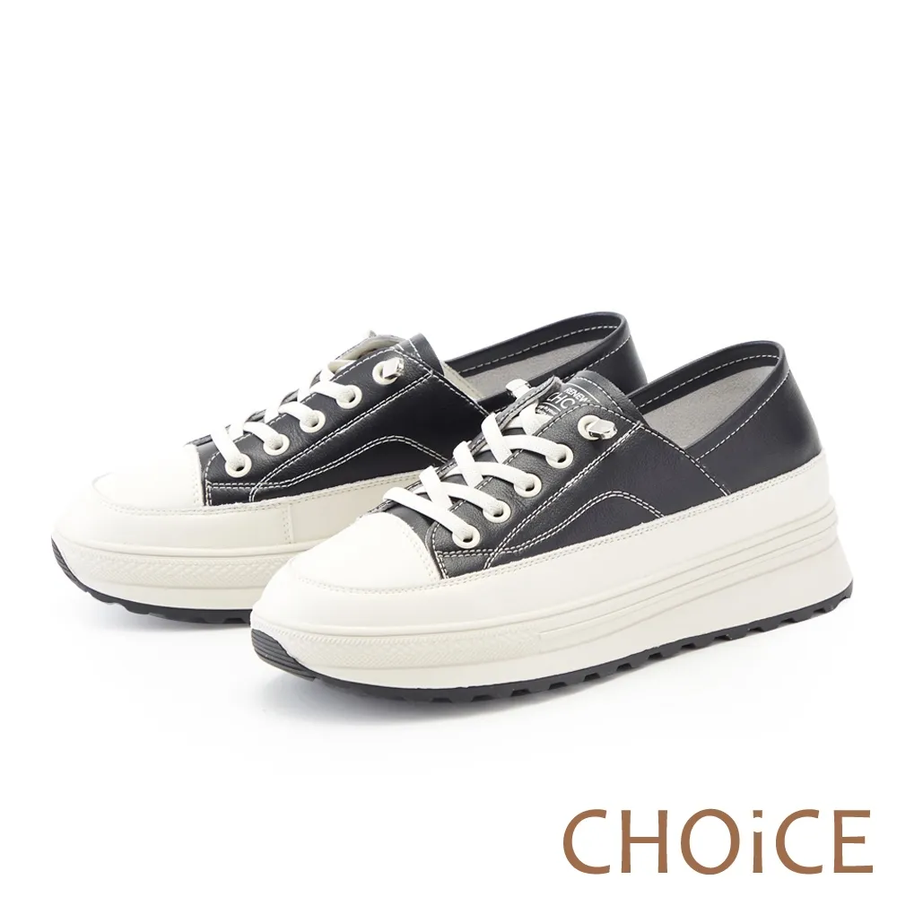 【CHOiCE】免綁帶牛皮厚底休閒鞋(白色) 歷史價格詳細信息