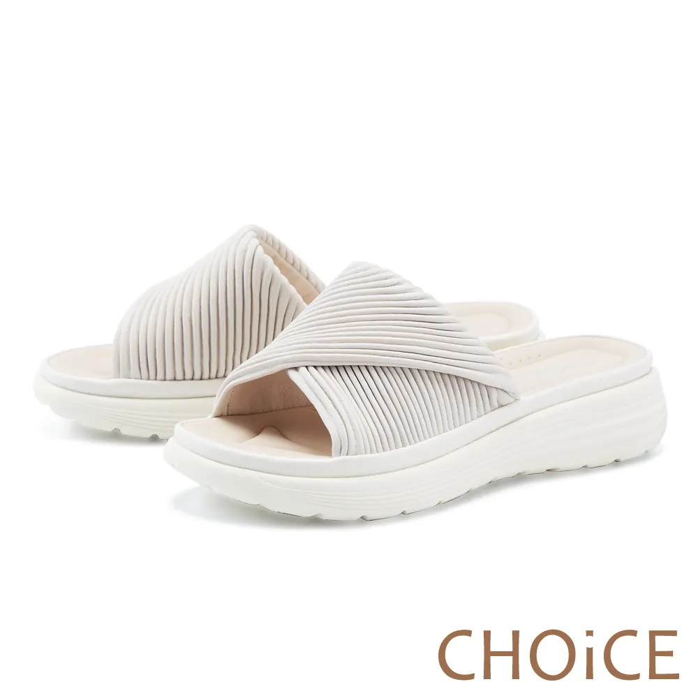 【CHOiCE】抓皺羊皮一字帶厚底涼鞋(棕色) 歷史價格詳細信息