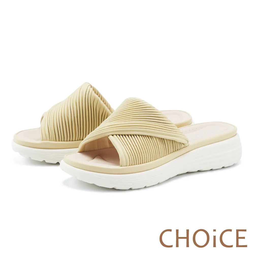 【CHOiCE】抓皺羊皮一字帶厚底涼鞋(棕色) 歷史價格詳細信息