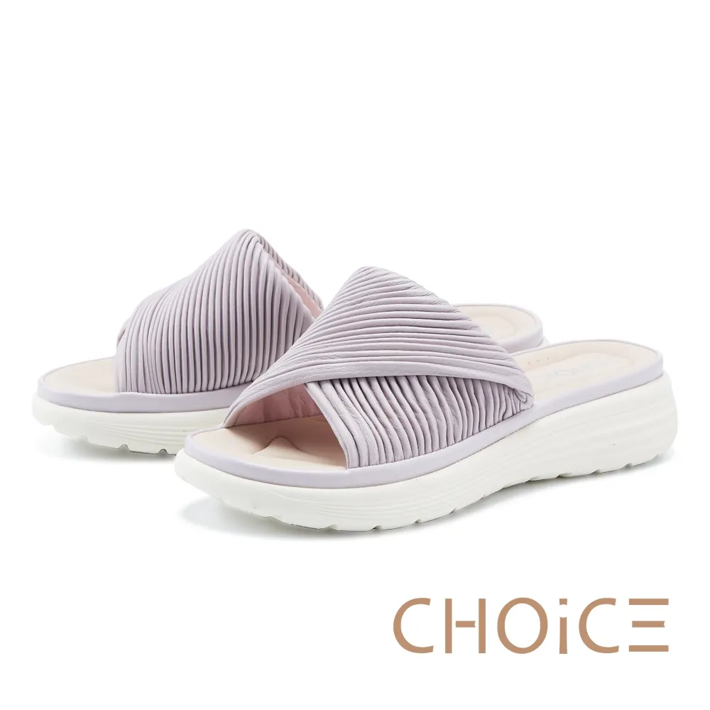 【CHOiCE】抓皺羊皮一字帶厚底涼鞋(棕色) 歷史價格詳細信息