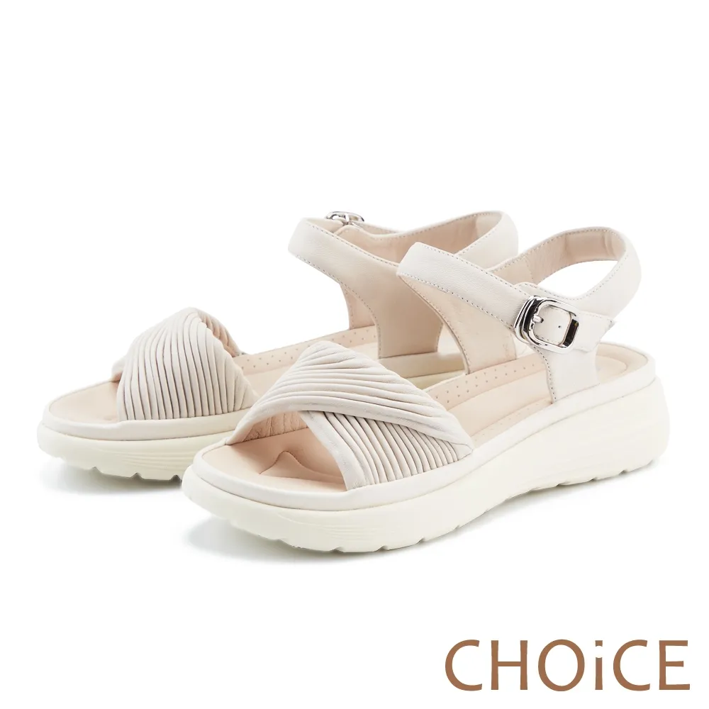 【CHOiCE】抓皺羊皮一字帶厚底涼鞋(棕色) 歷史價格詳細信息