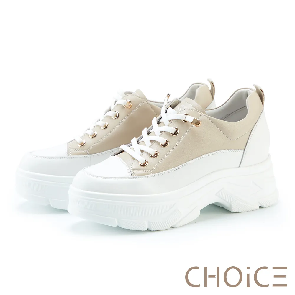 【CHOiCE】免綁帶牛皮厚底休閒鞋(白色) 歷史價格詳細信息