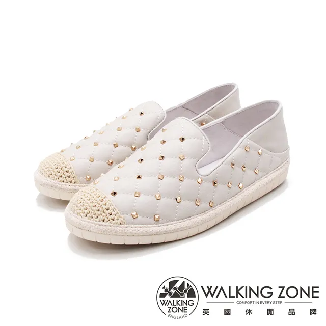 WALKING ZONE(女) 編織鉚釘舒適休閒鞋 女鞋-白(另有黑) 歷史價格詳細信息