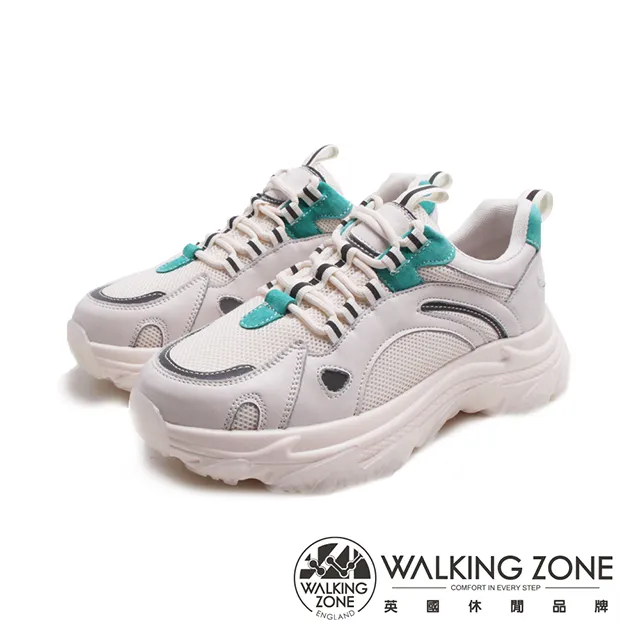WALKING ZONE(女)格紋V口樂福厚底鞋 女鞋-米色(另有黑色) 歷史價格詳細信息