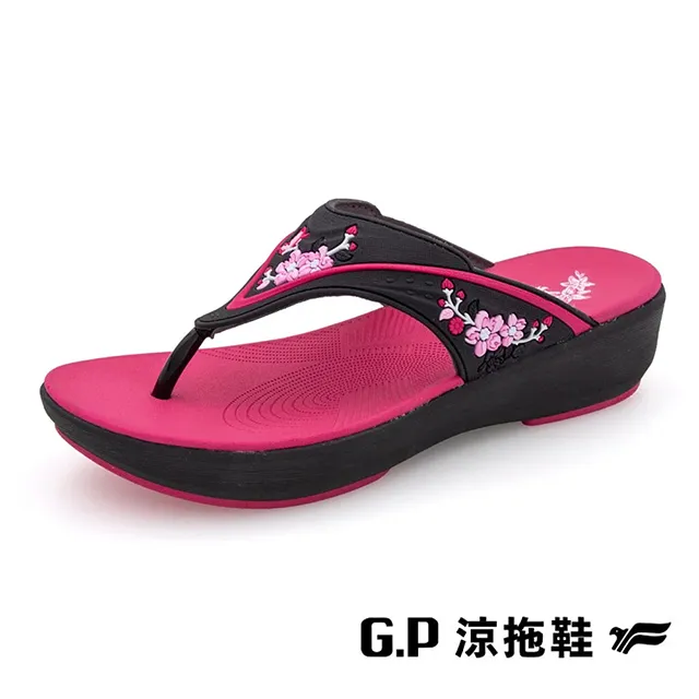 G.P(女)高臺優雅厚底拖鞋 女鞋-藍白(另有桃黑、紫黑) 歷史價格詳細信息
