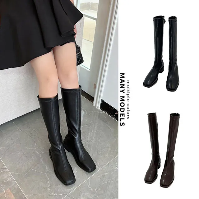 長靴不過膝顯瘦腿長筒馬丁靴黑色高筒靴高跟系帶靴子騎士靴蝴蝶結 歷史價格詳細信息